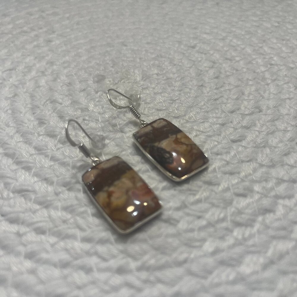 Natural BRECCIATED JASPER Handmade Sterling 925 Dangle earrings #92D